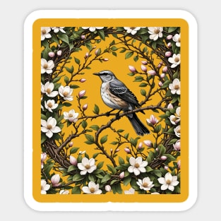 Mississippi Mockingbird And Magnolia Flowers 2 Sticker